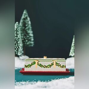 Anthropologie Festive Tile Handpainted Stoneware Butter Dish New